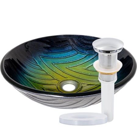 Novatto Hand Painted Faded Navy to Yellow Glass Vessel Bathroom Sink, Chrome TIG-8123BCH